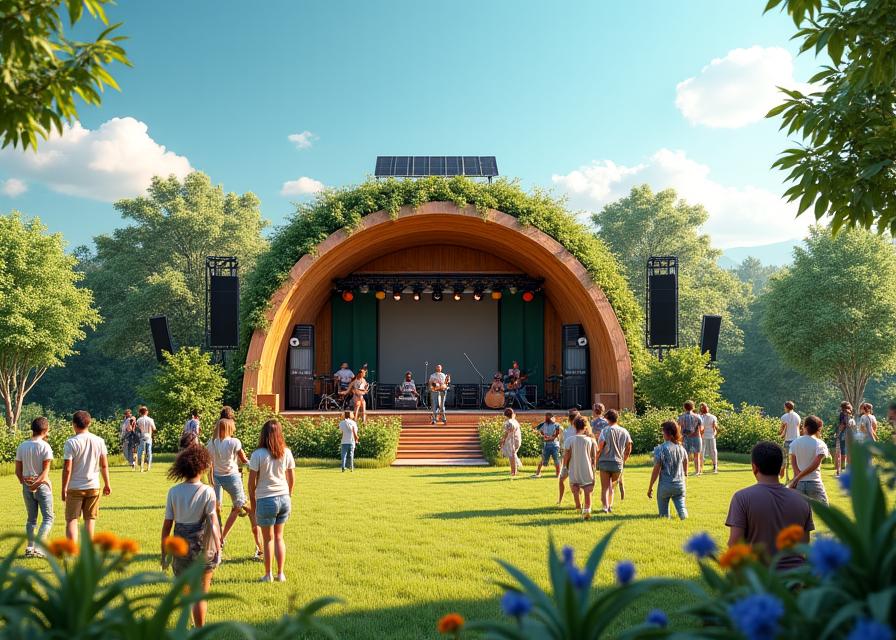 Eco-friendly music festival with sustainable stage setup